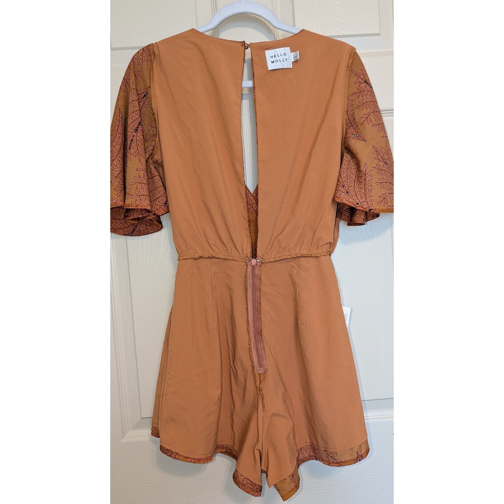 Hello Molly Burnt Orange Botanical Print Wrap Romper Flutter Sleeve Size 4 - Picture 5 of 6
